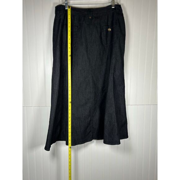 Larry Levine Womens flare Stretch Denim maxi, black Skirt Sz 16 buttons pocket - Picture 4 of 10